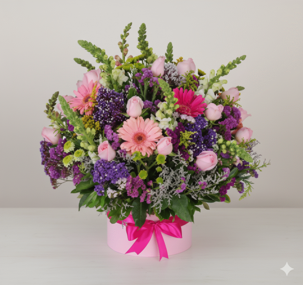 Arreglo con gerberas y flores boca de dragon