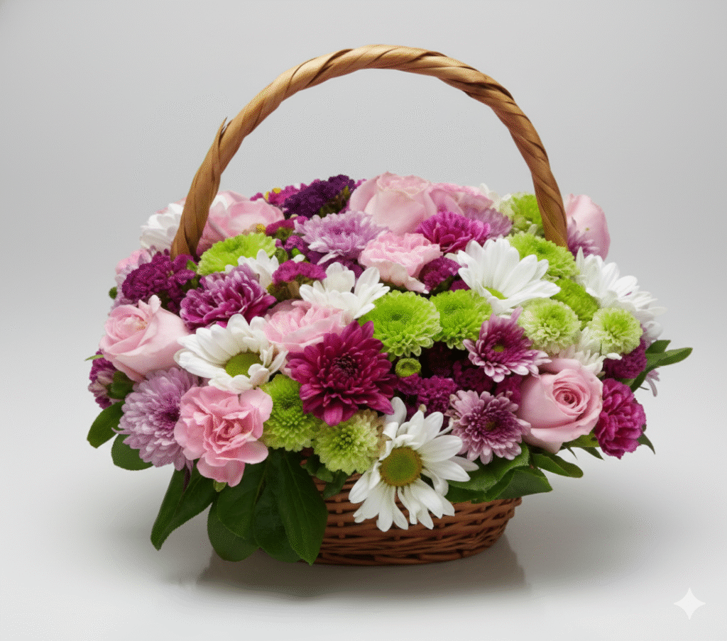 Canasta floral con dalias