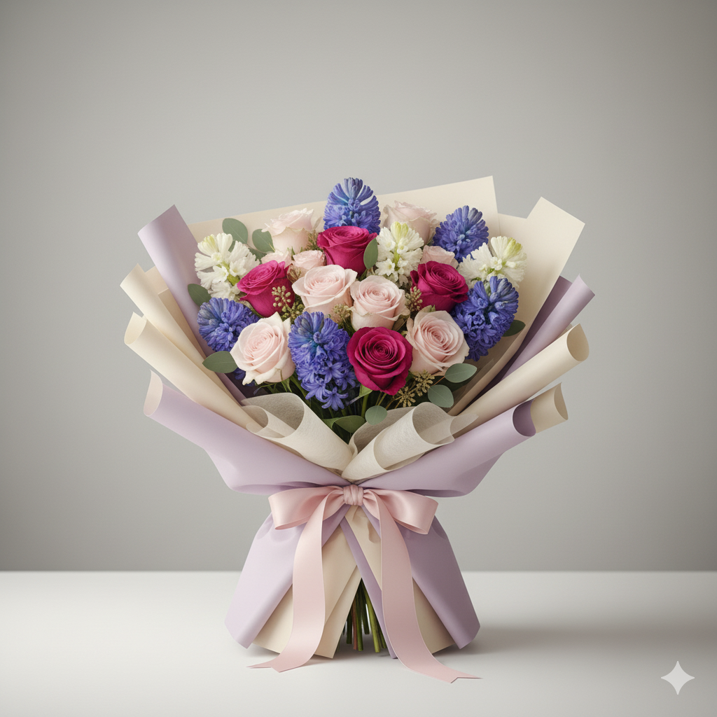 Ramo de rosas y jacintos